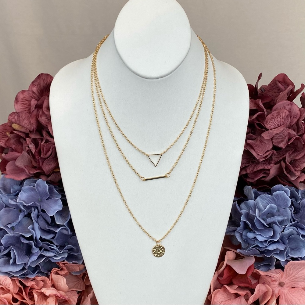 Boho Multilayer Gold Triangle Bar Coin Necklace - Picture 6 of 11